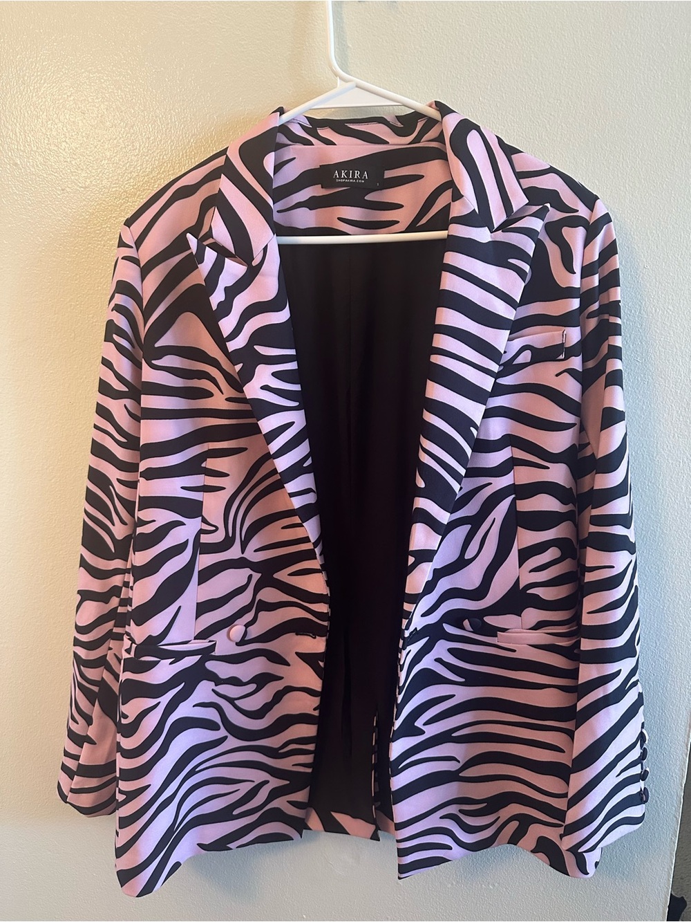 AKIRA AS IF ZEBRA BOYFRIEND BLAZER Pink and Black Zebra-Stripe Blazer